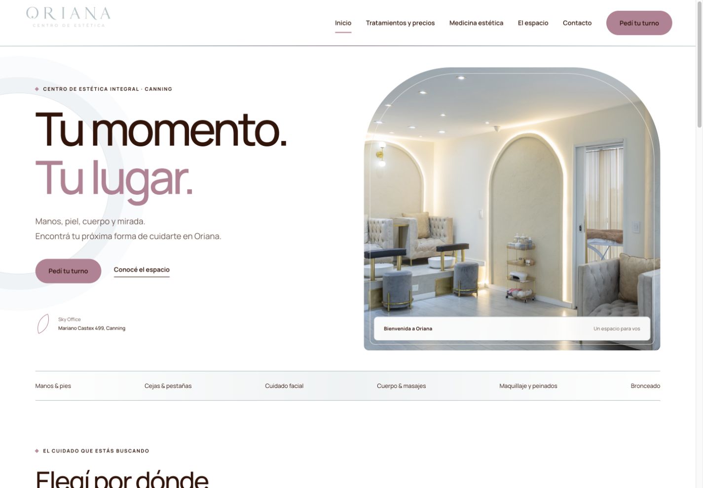 Captura de la web de Oriana Estética